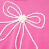 Women's Bright Pink Corded Flower Bow Casual Sweater with Puffed Sleeves - Image 13