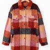 Plus Size Women's Orange Plaid Print Flap Pockets Buttoned Casual Jacket - Image 5