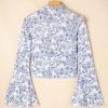 Women's Sky Blue Floral Bell Sleeve Mock Neck Crop Top - Chic Bohemian Style - Image 7