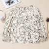 Women's Abstract Beige Balloon Sleeve Crew Neck Blouse - Image 7