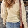 Women's Beige Thermal Knit Patchwork Long Sleeve Top with Exposed Seams - Image 2