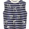 Women's Blue Stripe Knitted Sweater Vest with Bow Decor - Image 11