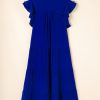 Women's Bluing Ruffled Short Sleeve V Neck Tiered Midi Dress - Elegant and Versatile - Image 9