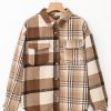 Women's Light French Beige Flannel Plaid Double Flap Pocket Shacket - Image 6