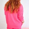 Women's Rose Red Textured Hoodie and Shorts Plus Size Two-Piece Set - Image 2