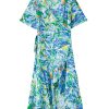 Plus Size Green Leaves Print Short Sleeve Surplice Neck Maxi Dress with Ruffled Trim - Image 17