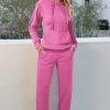 Women's Bonbon Solid Color Fleece Lined Drawstring Hoodie with Kangaroo Pocket - Image 5