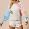 Women's Multicolor Floral Embroidered Colorblock Fuzzy Drop Shoulder Sweater - Image 6