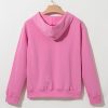 Women's Bonbon Solid Color Fleece Lined Drawstring Hoodie with Kangaroo Pocket - Image 9