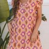 Women's Orange Geometric Floral V Neck Mini Dress with Ruffled Sleeves - Image 8