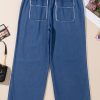 Women's Sail Blue Washed Denim Chambray Loose Plus Size Wide Leg Pants - Image 5