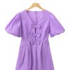 Wisteria Bow Decor Front V Neck Puff Sleeve Romper - Elegant Summer Jumpsuit for Women - Image 18