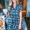 Women's Blue Retro Floral Print Ruffle Short Sleeve Mini Dress - Image 12