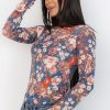 Women's Orchid Petal Floral Print Mesh Fitted Long Sleeve Top - Elegant & Breathable - Image 5