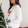 Women's White Tinsel Merry and Bright Graphic Christmas Sweater - Image 11