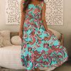 Women's Green Abstract Print Smocked Bodice Knotted Straps Ruffled Maxi Dress - Elegant Bohemian Style - Image 5