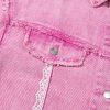 Women's Pink Lace Patchwork Distressed Denim Jacket - Image 13