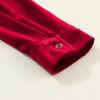 Women's Fiery Red Long Sleeve Ruffle Velvet Button Up Mini Dress - Image 8