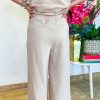 Women's Apricot Textured Ruffled Sleeve Zipped Top and Wide Leg Pants Set - Image 5