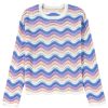 Women's Purple Stripe Wavy Pointelle Knit Drop Shoulder Sweater - Image 14