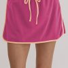 Women's Rose Red Color Contrast Loose Pullover & Lace-Up Waist Skort Set - Image 7