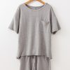 Women's Gray Solid Color Waffle Knit T-Shirt and Shorts Set - Casual Chic Two Piece Outfit - Image 10