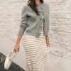 Women's Philippine Gray Ribbed Knit Bow Front Buttoned Cardigan - Elegant and Cozy - Image 7