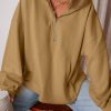 Women's Brown Fleece Lined Half Zipper Hoodie with Kangaroo Pockets - Image 4