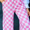 Women's 2-Tone Checked Print High Waist Wide Leg Pants - Image 6