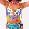 Women's Orange Floral Colorblock Spaghetti Strap Teddy Swimsuit with Padded Shelf Bra - Image 11