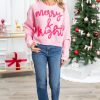 Women's Pink Merry & Bright Pop Up Letter Waffle Knit Sweater - Image 6