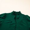 Elegant Women's Blackish Green Solid Blouse with Puff Sleeves and Frilled Trim - Image 7