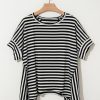 Women's Black Stripe Batwing Sleeve Oversized Crewneck Top - Trendy Casual Wear - Image 6