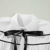 Women's Elegant White Shirt with Black Pipping, Ribbon Bowtie, and Ruffled Puff Sleeves - Image 8