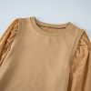 Women's Pale Khaki Textured Patchwork Round Neck Sweatshirt - Image 9