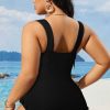 Chic Black Plus Size Textured Knotted Ruffled Trim One Piece Swimwear for Women - Image 11