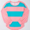 Women's Light Blue Colorblock Striped Drop Shoulder Long Sleeve Top - Image 2