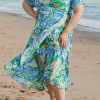 Plus Size Green Leaves Print Short Sleeve Surplice Neck Maxi Dress with Ruffled Trim - Image 9