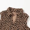 Women's Khaki Leopard Print V Neck Sleeveless Collared Mini Dress with Pockets - Image 9