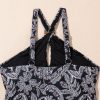 Chic Women's Black Abstract Printed Buckle Crossed Straps Skirted Tankini 2pcs Swimsuit - Image 13