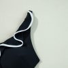 Women's Elegant Black Color Contrast Ruffled Wrap V Neck One-Piece Swimsuit - Image 19