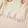 Women's Beige Cable Knit Pumpkin Raw Hem V Neck Sweater - Image 11