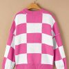 Women's Elegant Rose Stripe Checkered Bishop Sleeve Sweater - Luxuriously Soft Fabric - Image 12