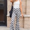 High-Rise Flared Pants with Black Checkerboard Print - Image 5