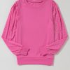 Women's Bright Pink Textured Patchwork Round Neck Sweatshirt - Image 3