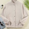 Women's Beige Snap Button Pocketed Bomber Jacket - Image 3