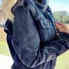 Women's Navy Blue Ruffle Raw Hem Denim Jacket with Flap Pockets - Image 3