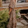 Brown Leopard Print Bubble Sleeve Square Neck Maxi Dress for Women - Image 3