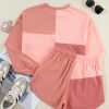 Peach Blossom Colorblock Patchwork Long Sleeve Short Set for Women - Image 8