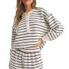 Women's Black and White Stripes Printed Half Button Long Sleeve Top and Shorts Set - Image 17